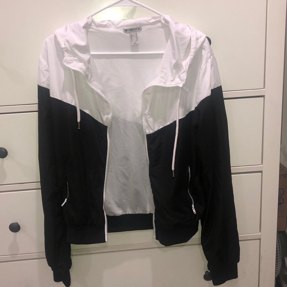 white and black forever 21 windbreaker